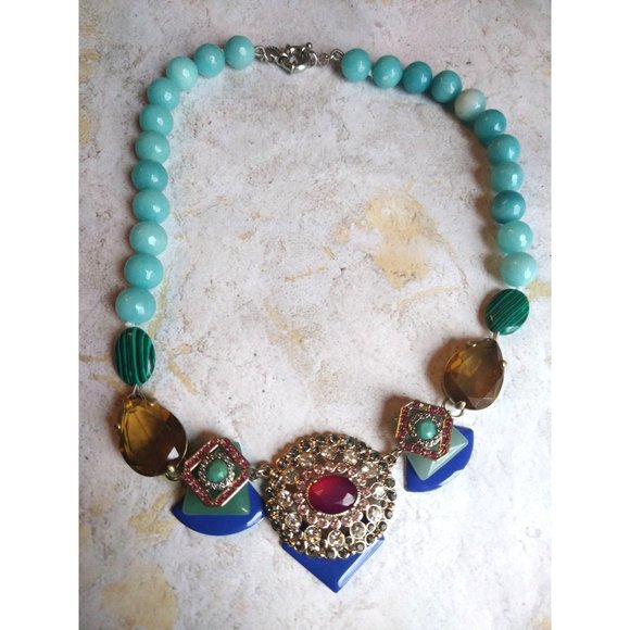 Gorgeous Mixed Media Blue Bead Statement Necklace - Picture 2 of 5